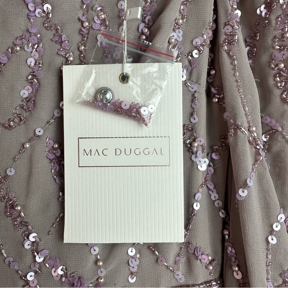 Mac Duggal sequin V-neck, long bishop sleeve trumpet dress Sz 10 - Picture 9 of 14